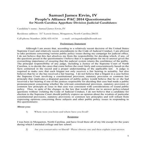 Mark Davis 2014 PA-PAC Questionnaire | PDF