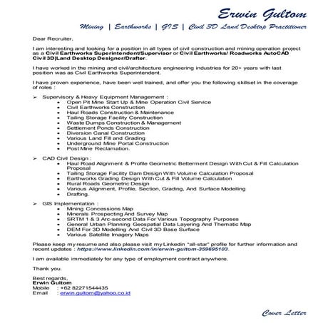 Erwin Gultom's Cover Letter & Resume 2017 | PDF
