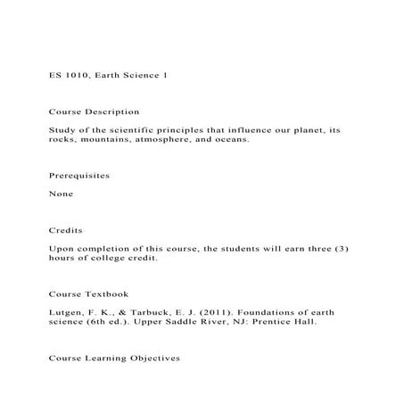 Earth Science I Syllabus | DOCX