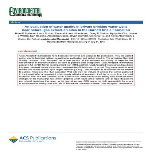 Study: Elevated Levels of Arsenic in Water Wells Near Barnett Shale Drilling