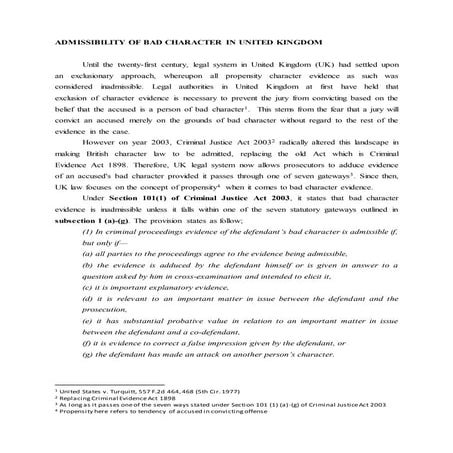 ADMISSIBILITY OF BAD CHARACTER LAW IN UNITED KINGDOM