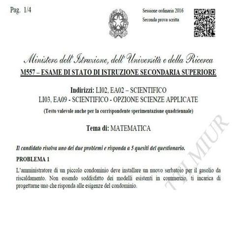 Esame di stato 2016. Soluzioni della Prova di matematica | PPT