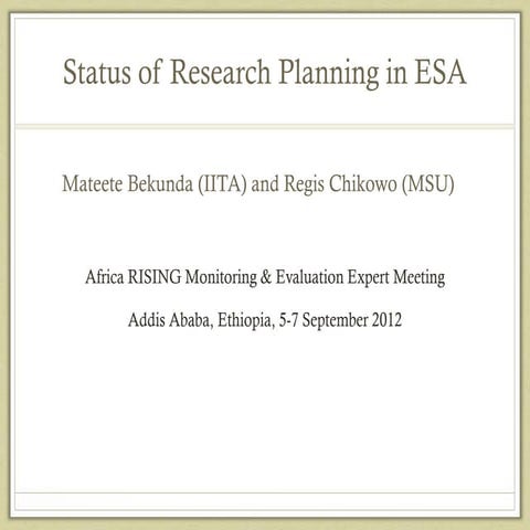 Africa RISING: Status of research planning in East and Southern Africa