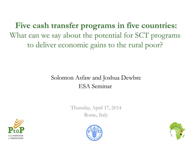 Five cash transfer programs in five countries:  What can we say about the potential for social cash transfer programs to deliver economic gains to the rural poor?