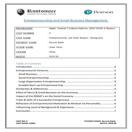 Entrepreneurship for Small Business Management