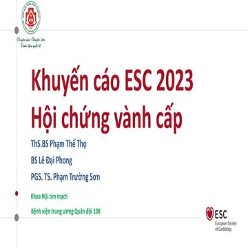 khuyến cáo mới nhất của Hội tim mạch Châu Âu (ESC) năm 2023 HỘI CHỨNG VÀNH CẤP ESC 2023 ACS