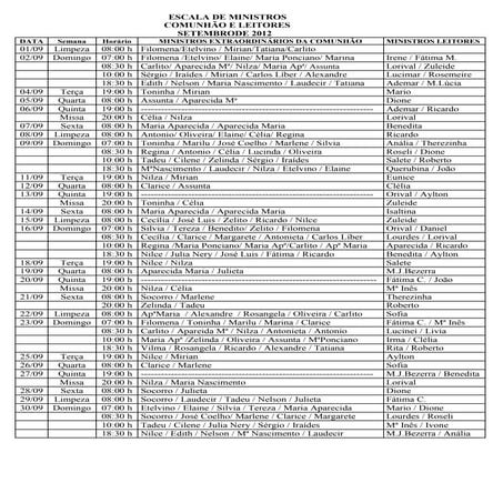 Escala de setembro e outubro 2012