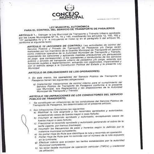 Ley municipal que aumenta faltas sancionables contra los choferes de La Paz