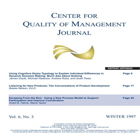 Escaping from the Box: Using a new process model to support participation and...