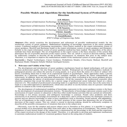 Possible Models and Algorithms for the Intellectual System of Professional Di...