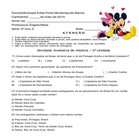 ATIVIDADE AVALIATIVA DE HISTÓRIA:ESCOLA EDITE PORTO 2014         