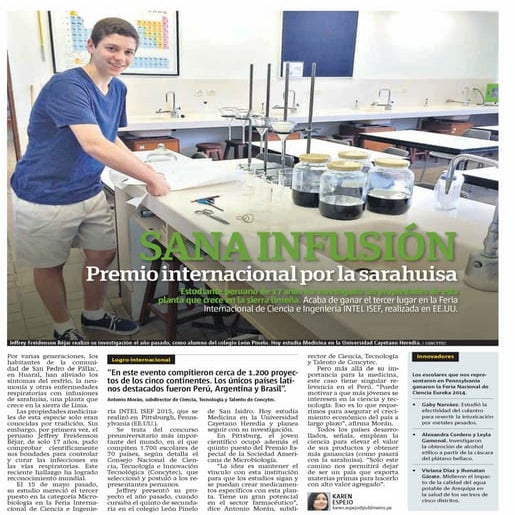 San Infusión. Premio internacional por la Sarahuisa