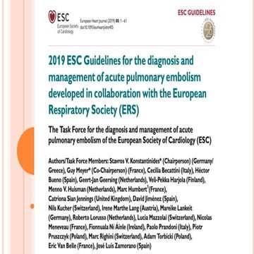 2019 ESC guidelines on pulmonary embolism