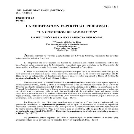 Escrito 27. la meditacion espiritual personal. julio 2004