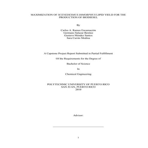 Maximization Of Scenedesmus Dimorphus Lipid Yield For The Production Of Biodi...