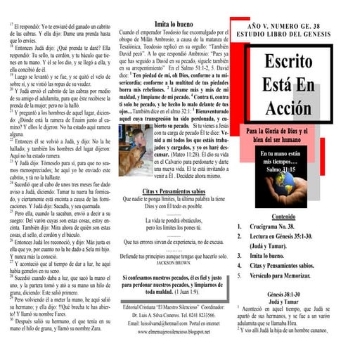 ESCRITO ESTA EN ACCIÓN. JUDA Y TAMAR. GÉNESIS 38:1-30. (GN. No. 38).
