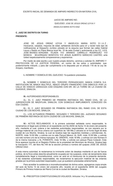 Escrito inicial de demanda de amparo indirecto en materia civil | PDF