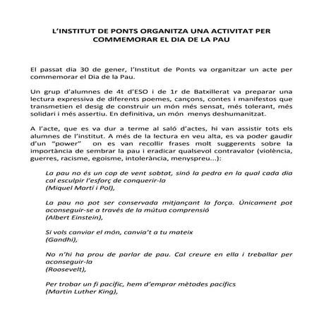 Escrit per al portaveu i pàgina web del centre