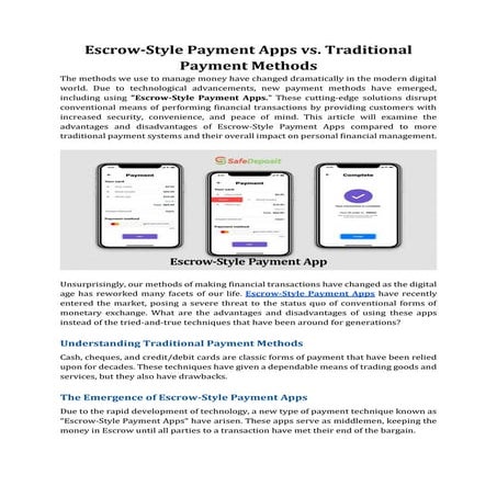 Escrow-Style Payment Apps vs Traditional Payment Methods