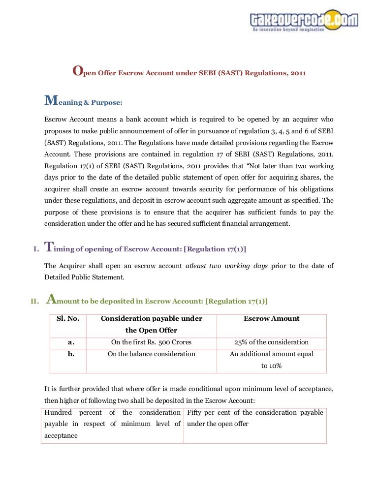 Takeover Escrow Account