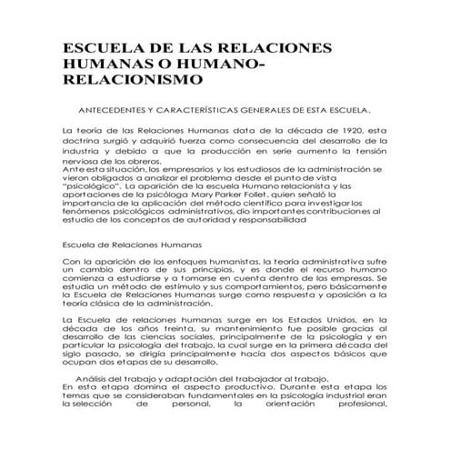 Escuela de las relaciones humanas o humano 1