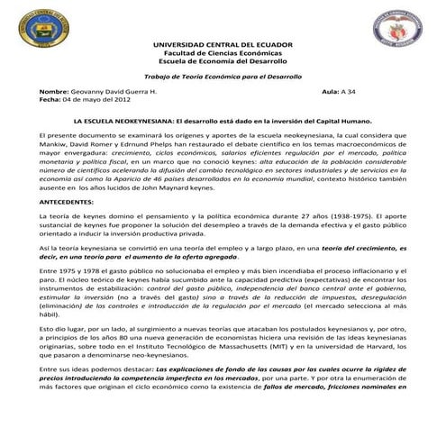 Escuela neokeynesiana, ensayo