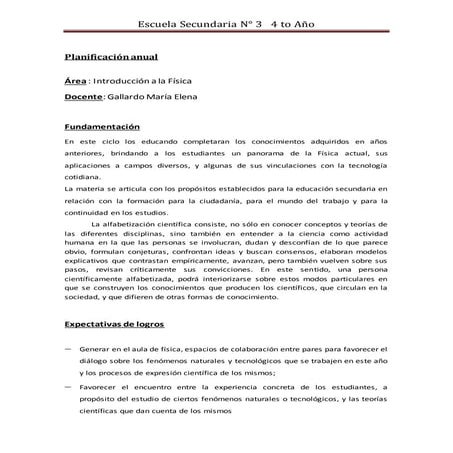 Escuela N3 planificacion INTRODUCCION A LA FISICA 