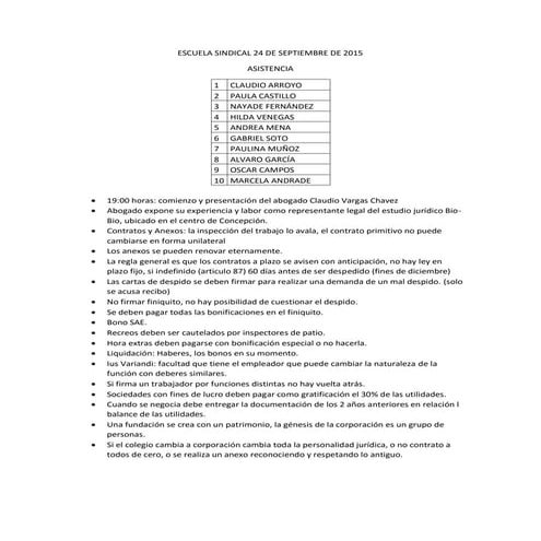 Escuela sindical 24 de septiembre de 2015