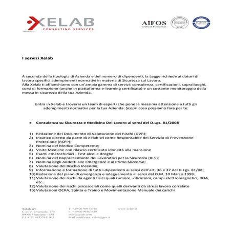 I servizi Xelab Consulting Services 