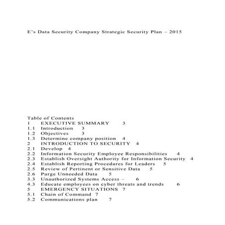 E’s Data Security Company Strategic Security Plan – 2015.docx