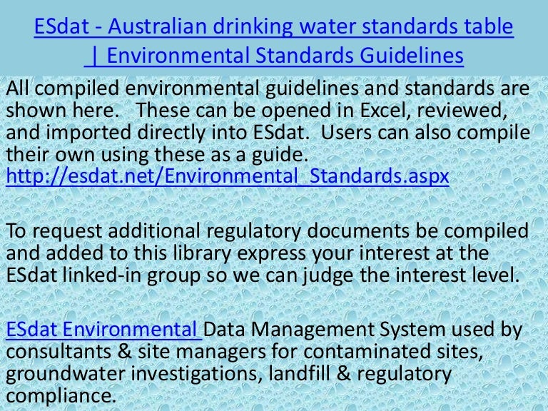 ESdat Australian drinking water standards table Environmental Sta…