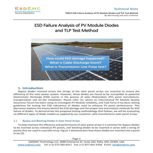 TN013 ESD Failure Analysis of PV Module Diodes and TLP Test Method