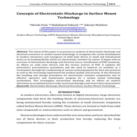 Concepts of Electrostatic Discharge in Surface Mount Technology