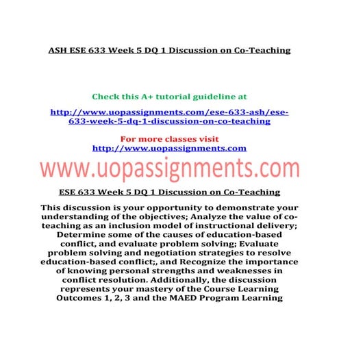 Ese 633 week 5 dq 1 discussion on co teaching | PDF