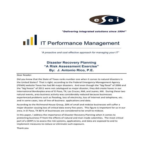 ESEI White Paper-Disaster Recovery "A Risk Assessment Exercise"  