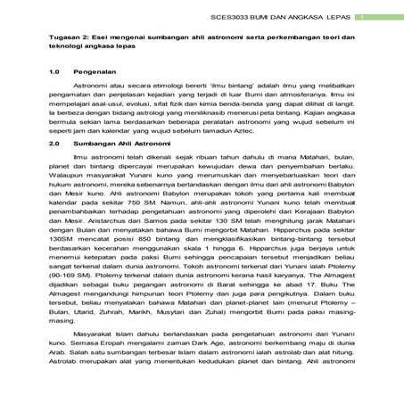 Sumbangan ahli astronomi serta perkembangan teori dan teknologi angkasa lepas