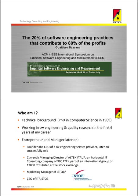 Keynote 2 - The 20% of software engineering practices that contribute to 80% of the profits
