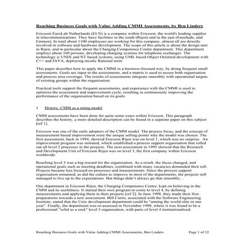 Reaching Business Goals with Value Adding CMMI Assessments