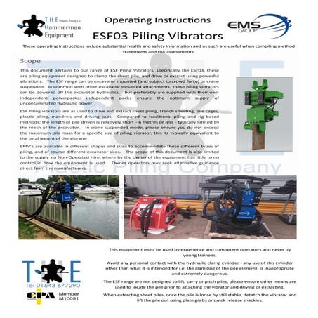 Operating Instruction for THE ESF03 Piling Vibrator