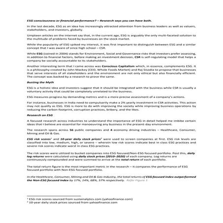 ESG Consciousness or financial performance? - Research says you can have both