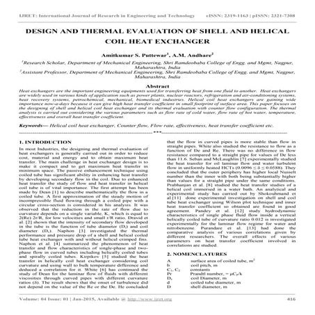 Esign and thermal evaluation of shell and helical coil heat exchanger