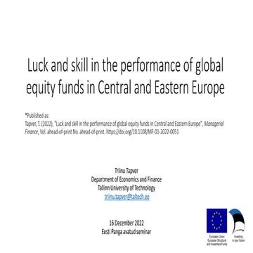 Luck and skill in the performance of global equity funds in Central and Easte...