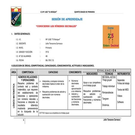Sesion decimales 5º
