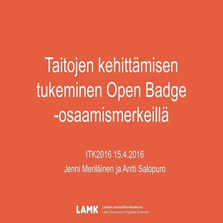Taitojen kehittämisen tukeminen Open Badge -osaamismerkeillä