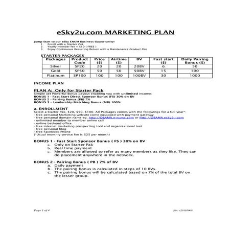 E sky2u.com marketing plan v3.0