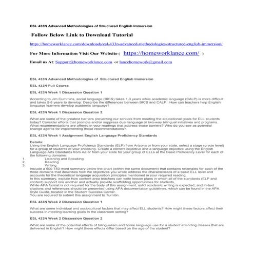 Esl 433 n advanced methodologies of structured english immersion