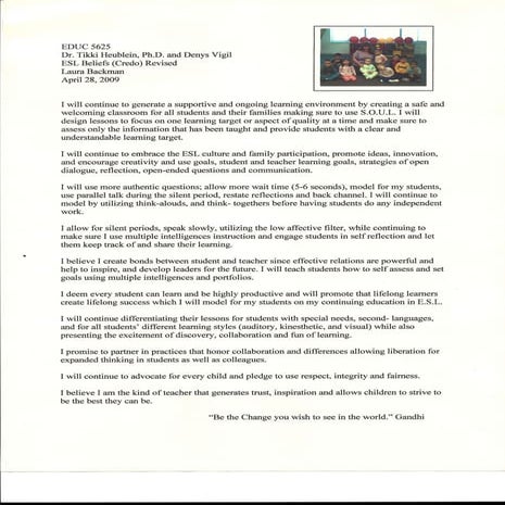 Laura J. Backman's ESL Beliefs