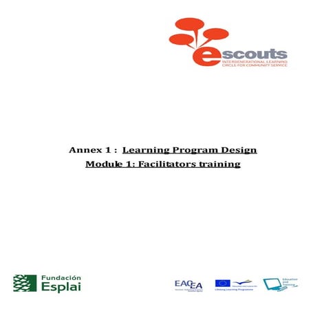 Learning programme design: Module 1 Facilitators training; Module 2 Facilitat...