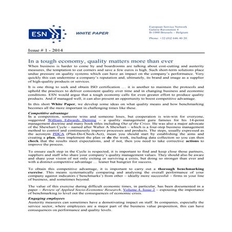 ESN White Paper: In a tough economy quality matters more than ever