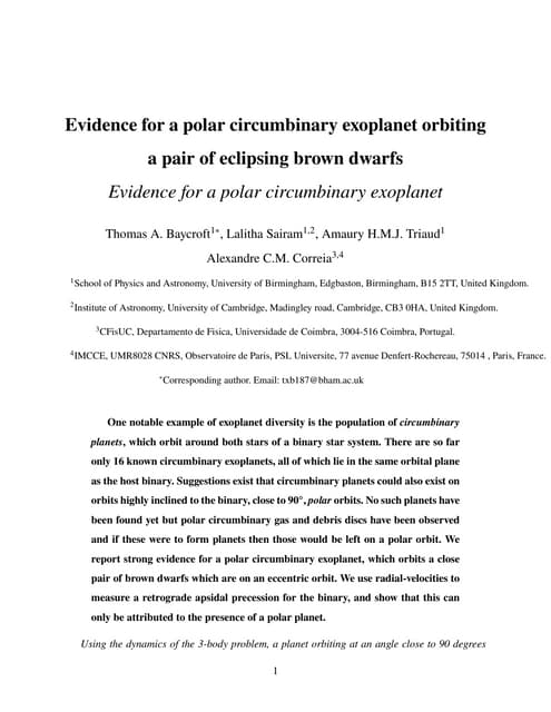 Evidence for a polar circumbinary exoplanet orbiting a pair of eclipsing brown dwarfs